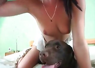 Woman with dark hair really likes sex with animals