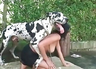 Spotted puppy is totally screwing an incredibly crazy woman