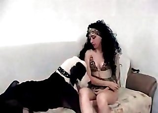 Crazy dog knows how to orally please a sexy lady