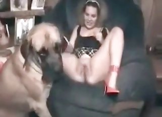 Filthy chick and her puppy